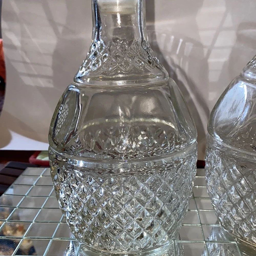 Vintage Princess House Decanter -Diamond Pattern Pressed Glass Bottom Thumbprint